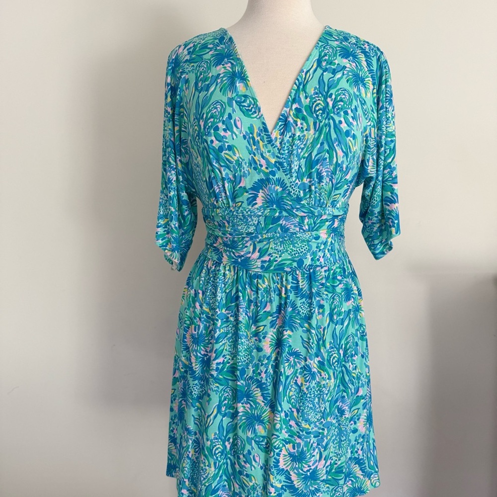 Lilly Pulitzer Turquoise and Green Floral Mini Dress